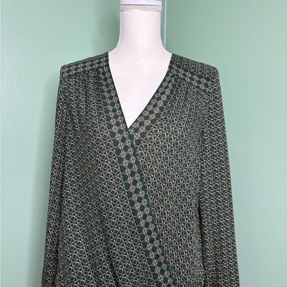Max Studio Green and Red Patterned Blouse medium